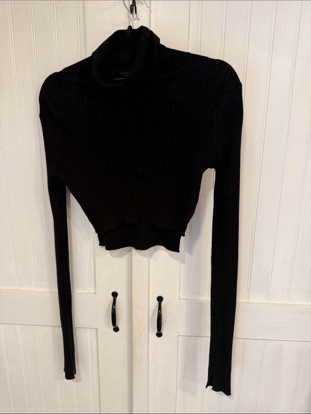 AllSaints black, Ribbed Turtleneck Cropped Sweater - size m